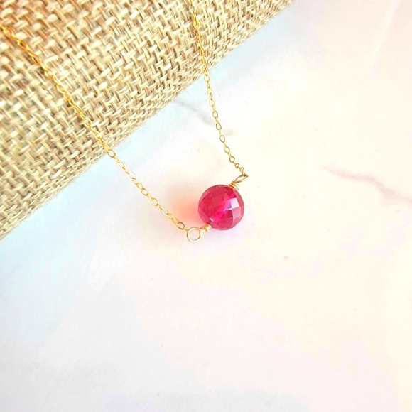 RUBY Necklace Minimalist Crystal Gemstone JULY BIRTHSTONE - Picture 1 of 6